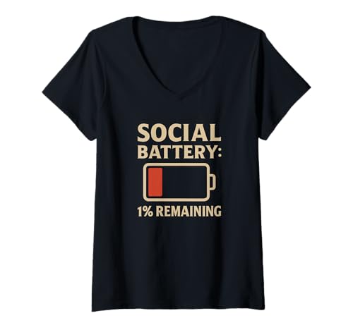 Damen Social Battery Drained - Funny Introvert Overstimulated T-Shirt mit V-Ausschnitt Damen Social Battery Drained - Funny Introvert Overstimulated T-Shirt mit V-Ausschnitt von Introvert Stuff