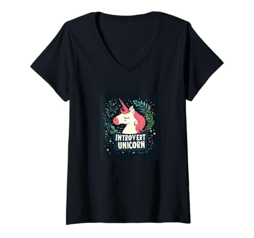 Damen Introvertiertes Einhorn-Kostüm "Charging Energy in Peace" T-Shirt mit V-Ausschnitt Damen Introvertiertes Einhorn-Kostüm "Charging Energy in Peace" T-Shirt mit V-Ausschnitt von Introvert Unicorn