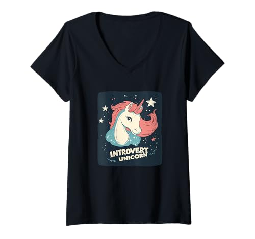 Damen Niedliches introvertiertes Einhorn für Erwachsene und Kinder T-Shirt mit V-Ausschnitt Damen Niedliches introvertiertes Einhorn für Erwachsene und Kinder T-Shirt mit V-Ausschnitt von Introvert Unicorn