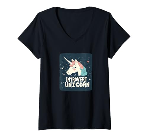 Damen Tolles Introvertiertes Einhorn-Kostüm T-Shirt mit V-Ausschnitt von Introvert Unicorn