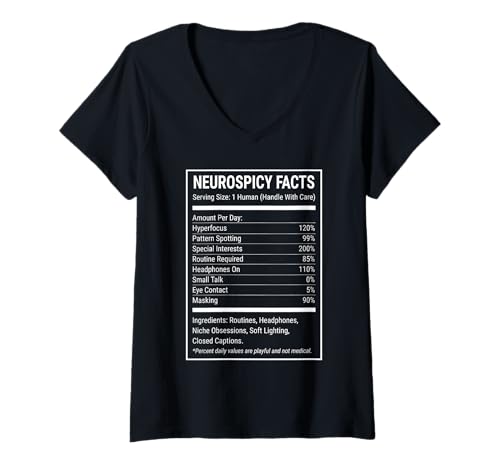Damen Funny Neurospicy Facts Label Parody for Neurodivergent T-Shirt mit V-Ausschnitt Damen Funny Neurospicy Facts Label Parody for Neurodivergent T-Shirt mit V-Ausschnitt von Introvert neurodivergent humour Tops ...