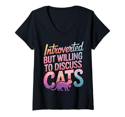 Damen Introvertiert Introvertiert, aber bereit, Katzen zu diskutieren T-Shirt mit V-Ausschnitt Damen Introvertiert Introvertiert, aber bereit, Katzen zu diskutieren T-Shirt mit V-Ausschnitt von Introverted Anti Social Introvert Sarcasm