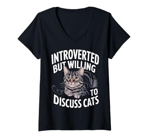 Damen Introvertiert Introvertiert, aber bereit, Katzen zu diskutieren T-Shirt mit V-Ausschnitt Damen Introvertiert Introvertiert, aber bereit, Katzen zu diskutieren T-Shirt mit V-Ausschnitt von Introverted Anti Social Introvert Sarcasm