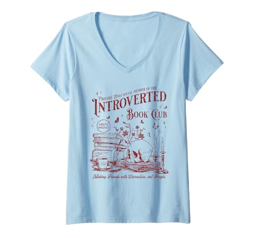 Damen Retro Stolzes antisoziales Mitglied des Introverted Book Club T-Shirt mit V-Ausschnitt Damen Retro Stolzes antisoziales Mitglied des Introverted Book Club T-Shirt mit V-Ausschnitt von Introverted Book Club Book Lovers