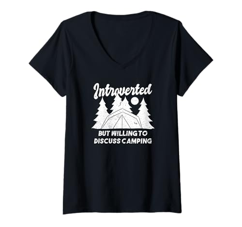 Damen Introvertiert, aber bereit, Camping zu diskutieren – lustiges Camping T-Shirt mit V-Ausschnitt Damen Introvertiert, aber bereit, Camping zu diskutieren – lustiges Camping T-Shirt mit V-Ausschnitt von Introverted But Willing To Discuss Camping