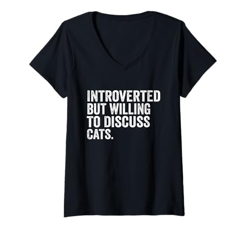 Damen Introvertiert, aber bereit, Katzen zu diskutieren T-Shirt mit V-Ausschnitt Damen Introvertiert, aber bereit, Katzen zu diskutieren T-Shirt mit V-Ausschnitt von Introverted But Willing To Discuss Cats Tees