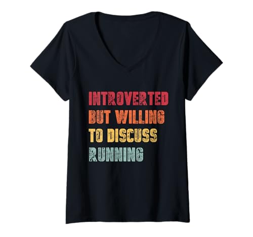 Damen Introvertiert, aber bereit, das Laufen lustig zu diskutieren T-Shirt mit V-Ausschnitt Damen Introvertiert, aber bereit, das Laufen lustig zu diskutieren T-Shirt mit V-Ausschnitt von Introverted But Willing To Discuss Running