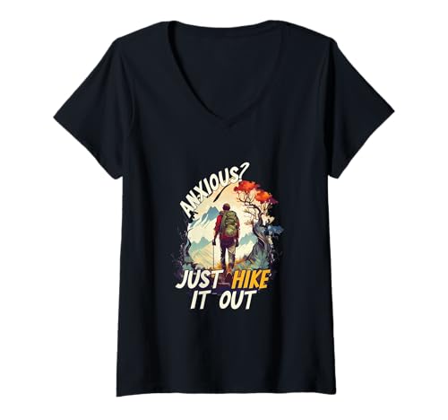 Damen Angst? Just Hike It Out Camper Angst Wandern Introvertiert T-Shirt mit V-Ausschnitt Damen Angst? Just Hike It Out Camper Angst Wandern Introvertiert T-Shirt mit V-Ausschnitt von Introverted Hiker Cautious Camper Tee Wilderness