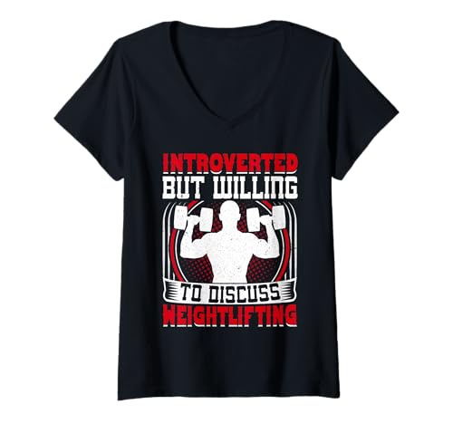Damen Introverted But Willing to Discuss Weightlifting T-Shirt mit V-Ausschnitt Damen Introverted But Willing to Discuss Weightlifting T-Shirt mit V-Ausschnitt von Introverted Strength Enthusiast Apparel