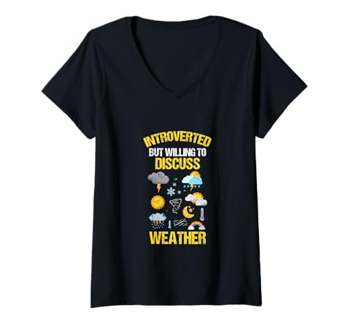 Damen Wettervorhersage sarkastischer Humor T-Shirt mit V-Ausschnitt Damen Wettervorhersage sarkastischer Humor T-Shirt mit V-Ausschnitt von Introverted but willing to discuss Weather