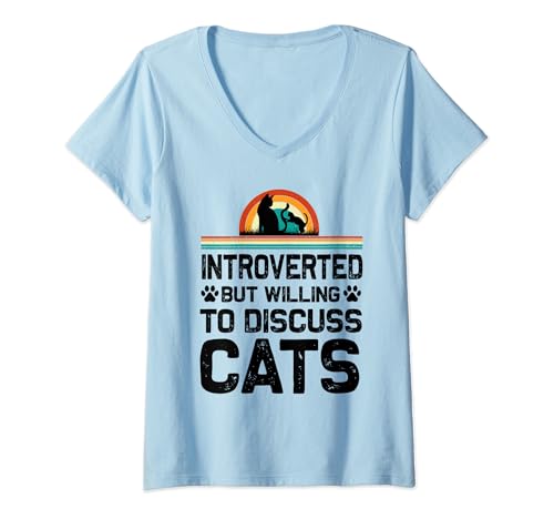 Damen Introverted but willing to discuss about cats T-Shirt mit V-Ausschnitt Damen Introverted but willing to discuss about cats T-Shirt mit V-Ausschnitt von Introverted but willing to discuss about cats