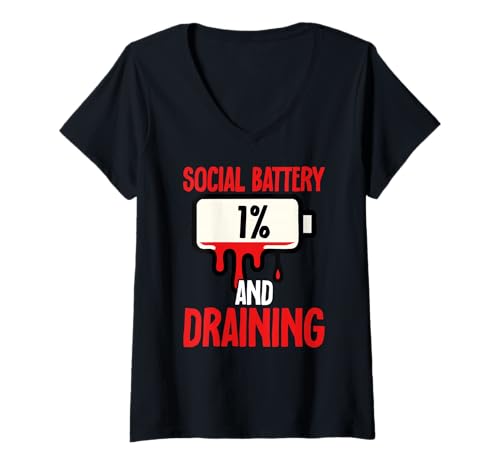 Damen Soziale Batterie 1 Prozent Und Lustige Introvertierte T-Shirt mit V-Ausschnitt von Introvertierte Humor Social Battery Niedrige