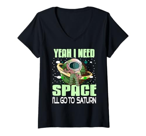 Damen Ich Brauche Platz Saturn Forscher Galaxie Humor T-Shirt mit V-Ausschnitt Damen Ich Brauche Platz Saturn Forscher Galaxie Humor T-Shirt mit V-Ausschnitt von Introvertierte Nerds und Planetenfreunde