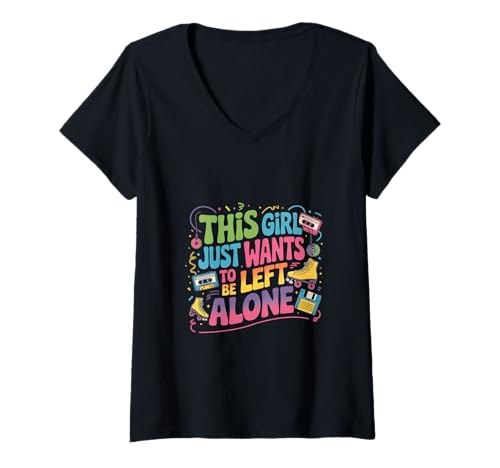 Damen Dieses Mädchen möchte einfach nur in Ruhe gelassen Werden T-Shirt mit V-Ausschnitt Damen Dieses Mädchen möchte einfach nur in Ruhe gelassen Werden T-Shirt mit V-Ausschnitt von Introvertierte Stimmung Retro-Stil Alleinzeit