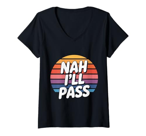 Damen Nah I'll Pass Introvertierte Entschuldigung Humor ------- T-Shirt mit V-Ausschnitt Damen Nah I'll Pass Introvertierte Entschuldigung Humor ------- T-Shirt mit V-Ausschnitt von Introvertierte soziale Energie Entschuldigung