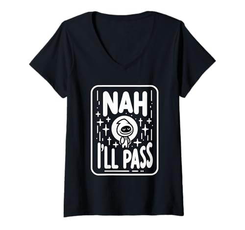 Damen Nah I'll Pass Introvertierte Entschuldigung Humor |- T-Shirt mit V-Ausschnitt Damen Nah I'll Pass Introvertierte Entschuldigung Humor |- T-Shirt mit V-Ausschnitt von Introvertierte soziale Energie Entschuldigung