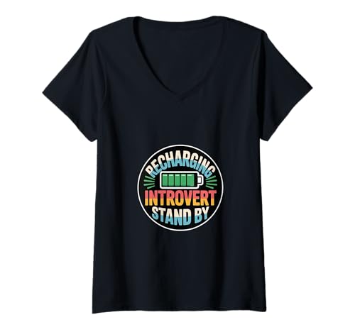 Damen Recharging Introvert Stand By Soziale Erschöpfung |-- T-Shirt mit V-Ausschnitt von Introvertierte soziale Erschöpfung