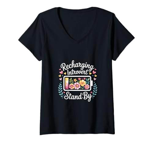 Damen Recharging Introvert Stand By Soziale Erschöpfung |--- T-Shirt mit V-Ausschnitt Damen Recharging Introvert Stand By Soziale Erschöpfung |--- T-Shirt mit V-Ausschnitt von Introvertierte soziale Erschöpfung