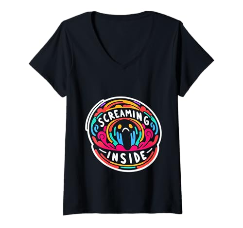 Damen Screaming Inside Introvertierter Ausdruck Humor |---- T-Shirt mit V-Ausschnitt von Introvertierte stille Ausdrücke