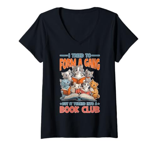Damen Started A Gang Became A Book Club T-Shirt mit V-Ausschnitt Damen Started A Gang Became A Book Club T-Shirt mit V-Ausschnitt von Introvertiertes Leser -Humor -Buchwurm