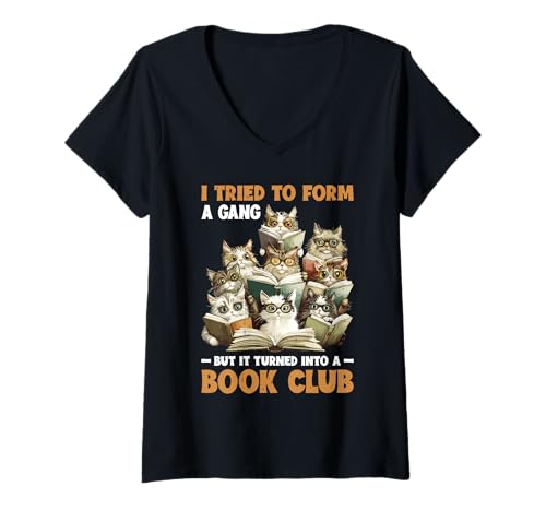 Damen Started A Gang Became A Book Club - T-Shirt mit V-Ausschnitt Damen Started A Gang Became A Book Club - T-Shirt mit V-Ausschnitt von Introvertiertes Leser -Humor -Buchwurm