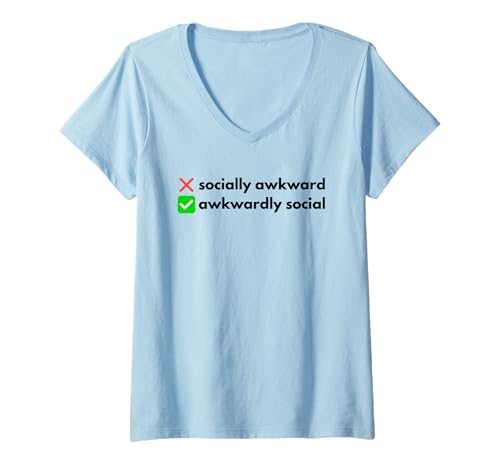 Damen Nicht sozial peinlich, eher unbeholfen sozial sarkastisch T-Shirt mit V-Ausschnitt Damen Nicht sozial peinlich, eher unbeholfen sozial sarkastisch T-Shirt mit V-Ausschnitt von Introverts Don't Unite