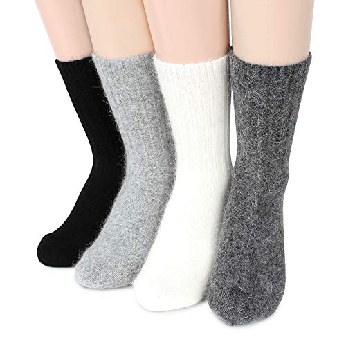 Intype Weiche Angora Crew Socken Basic Pastell Winter Fuzzy Kostüm (Crew 4 Paare (YE B)) von Intype