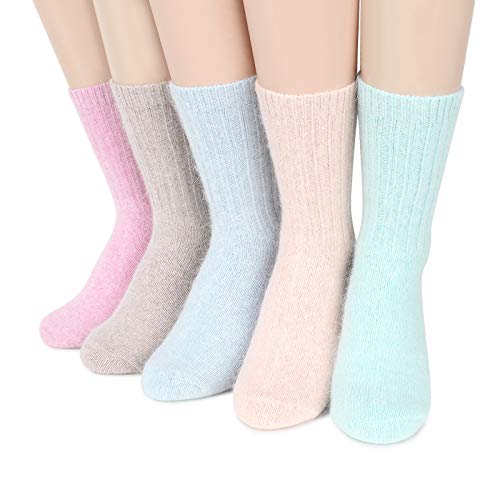 Intype Weiche Angora Crew Socken Basic Pastell Winter Fuzzy Kostüm (Crew 5 Paare (YE C)) von intype socks