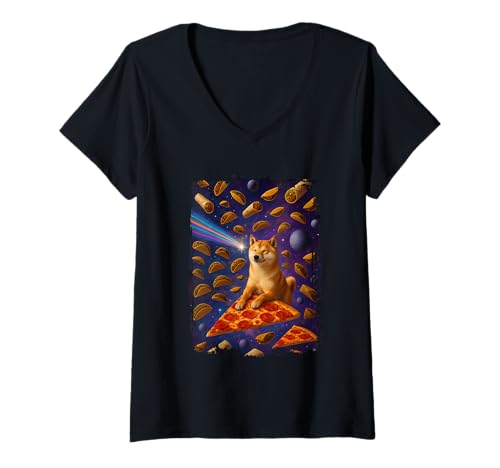 Damen Inu Shiba Shiba Iurrito Space T-Shirt mit V-Ausschnitt Damen Inu Shiba Shiba Iurrito Space T-Shirt mit V-Ausschnitt von Inu Iurrito Pizza