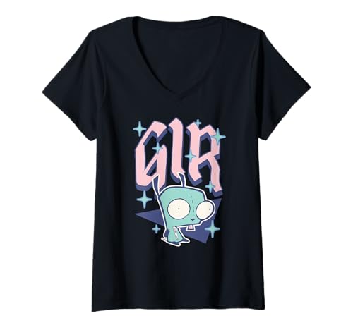 Damen Invader Zim Pastel Sparkle Gir Y2K Cartoon T-Shirt mit V-Ausschnitt von Invader Zim