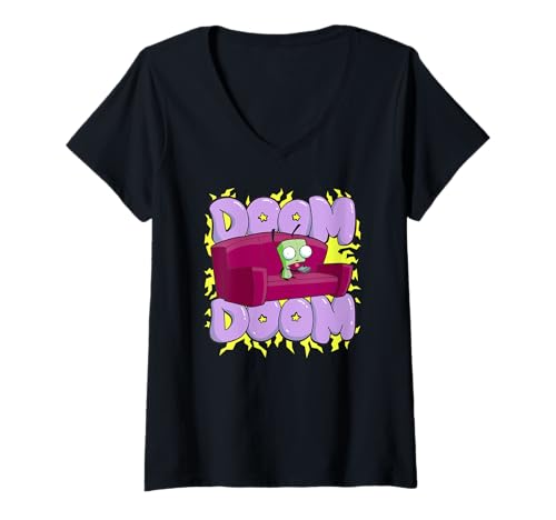Damen Invader Zim Doom Doom Gir In Dog Costume Sitting In Couch T-Shirt mit V-Ausschnitt Damen Invader Zim Doom Doom Gir In Dog Costume Sitting In Couch T-Shirt mit V-Ausschnitt von Invader Zim