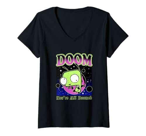Damen Invader Zim Gir Doom Space You're All Doomed Slogan T-Shirt mit V-Ausschnitt Damen Invader Zim Gir Doom Space You're All Doomed Slogan T-Shirt mit V-Ausschnitt von Invader Zim