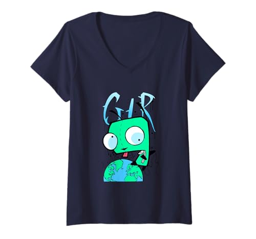 Damen Invader Zim Gir Holding Earth Cute Takeover Mission T-Shirt mit V-Ausschnitt Damen Invader Zim Gir Holding Earth Cute Takeover Mission T-Shirt mit V-Ausschnitt von Invader Zim