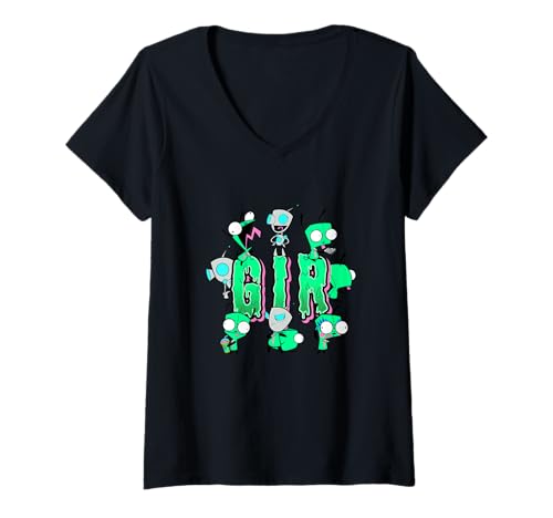 Damen Invader Zim Gir Text Design Slime Letters Funny Faces T-Shirt mit V-Ausschnitt Damen Invader Zim Gir Text Design Slime Letters Funny Faces T-Shirt mit V-Ausschnitt von Invader Zim