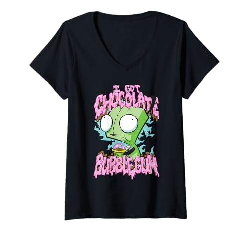 Damen Invader Zim I Got Chocolate Bubblegum Gir In Dog Costume T-Shirt mit V-Ausschnitt Damen Invader Zim I Got Chocolate Bubblegum Gir In Dog Costume T-Shirt mit V-Ausschnitt von Invader Zim
