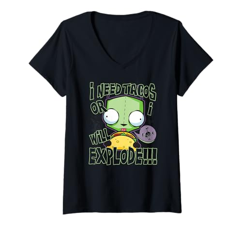 Damen Invader Zim I Need Tacos Or I Will Explode!!! Retro Gir Logo T-Shirt mit V-Ausschnitt Damen Invader Zim I Need Tacos Or I Will Explode!!! Retro Gir Logo T-Shirt mit V-Ausschnitt von Invader Zim