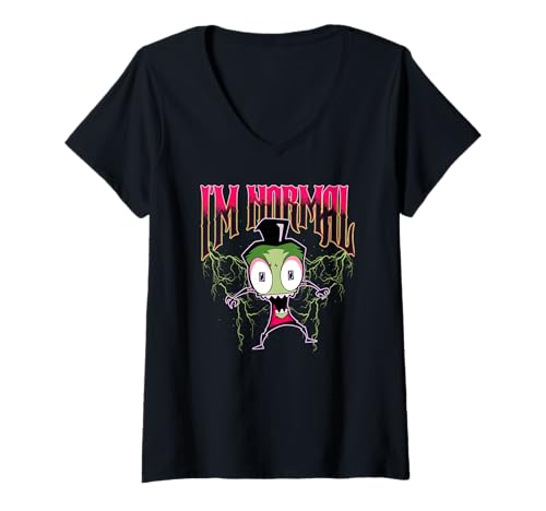 Damen Invader Zim I'm Normal Freaked Out Zim Retro Metal Poster T-Shirt mit V-Ausschnitt Damen Invader Zim I'm Normal Freaked Out Zim Retro Metal Poster T-Shirt mit V-Ausschnitt von Invader Zim