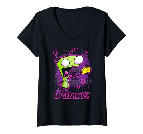 Damen Invader Zim Ingenious Taco Gir Y2K Cartoon T-Shirt mit V-Ausschnitt Damen Invader Zim Ingenious Taco Gir Y2K Cartoon T-Shirt mit V-Ausschnitt von Invader Zim