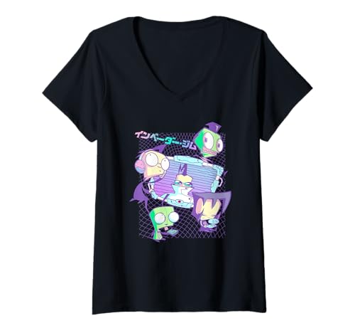 Damen Invader Zim Pastel Cyber Grid Japanese Retro Art T-Shirt mit V-Ausschnitt Damen Invader Zim Pastel Cyber Grid Japanese Retro Art T-Shirt mit V-Ausschnitt von Invader Zim