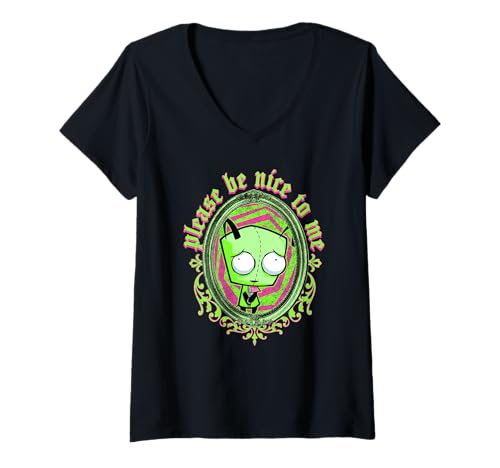 Damen Invader Zim Please Be Nice To Me Vintage Gir Portrait T-Shirt mit V-Ausschnitt Damen Invader Zim Please Be Nice To Me Vintage Gir Portrait T-Shirt mit V-Ausschnitt von Invader Zim