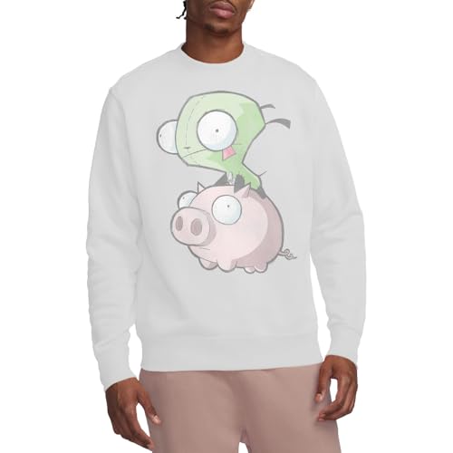 Invader Zim Unisex Gir and Pig Crew Sweatshirt, weiß, XXL Invader Zim Unisex Gir and Pig Crew Sweatshirt, weiß, XXL von Invader Zim