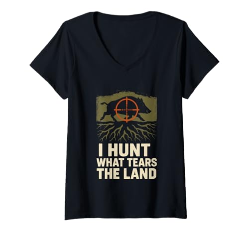 Damen Schweinefleischjagd Wildschweinbekämpfung Wildschwein Patrol Pride T-Shirt mit V-Ausschnitt Damen Schweinefleischjagd Wildschweinbekämpfung Wildschwein Patrol Pride T-Shirt mit V-Ausschnitt von Invasive Hunt Southern Hog Hunter Group Team Gear