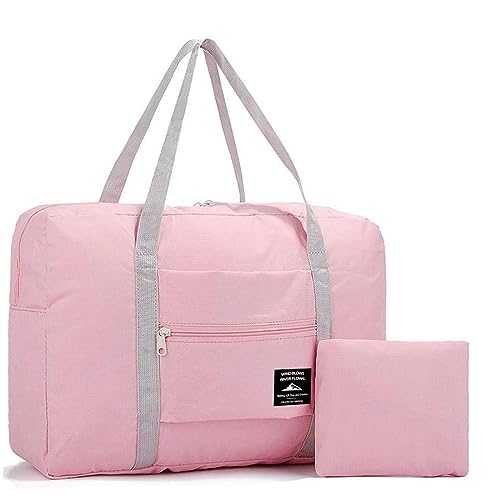 Invaxe Faltbare Reisetasche, Handgepäck Sporttasche Weekender Damen Duffle Tasche Herren Travel Bag Wasserfest Handtasche für Outdoor Sport, Fitnessstudio, Urlaub (Rosa) von Invaxe