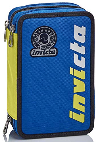 Invicta Federmäppchen, Mäppchen, mehrfarbig, Federtasche für Schreibwaren, Etui mit Stiften, Kugelschreiber, & mehr, 3 Fächer, Mädchen & Jungen, Schule - Grundschule, XXL KUPANG blau/gelb von Invicta