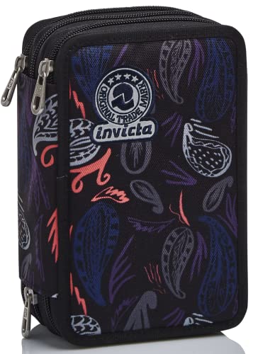 Invicta Federmäppchen, Mäppchen, mehrfarbig, Federtasche für Schreibwaren, Etui mit Stiften, Kugelschreiber, & mehr, 3 Fächer, Mädchen & Jungen, Schule - Grundschule, XXL PAISLEY schwarz von Invicta