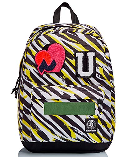 CARLSON INVICTA ANIMALIER PATCH Rucksack aus nachhaltigem Stoff, Geräumige Schultasche für Teenager, Mädchen und Jungen, für Uni, Sport & Freizeit, mit Laptopfach, italienisches Design, gestreift von Invicta