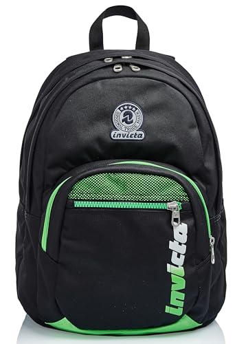 FORMAT INVICTA KUPANG Rucksack für Schule, Sport und Freizeit, Geräumige Schultasche für Teenager, Mädchen und Jungen, mit Vodertasche, Extra Platz, kariertes Muster, italienisches Design, schwarz von Invicta