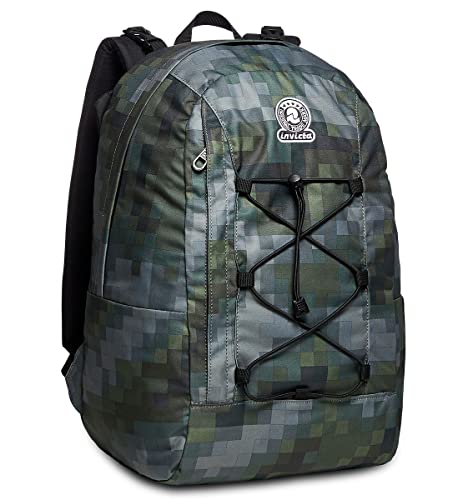 INVICTA RUCKSACK PIXEL CAMO GREEN, Geräumige Schultasche für Teenager, Mädchen & Jungen, 2 wechselbare Muster, für Schule, Sport&Freizeit, Doubleface; mit Trinkflaschenfach; schwarz/mehrfarbig von Invicta