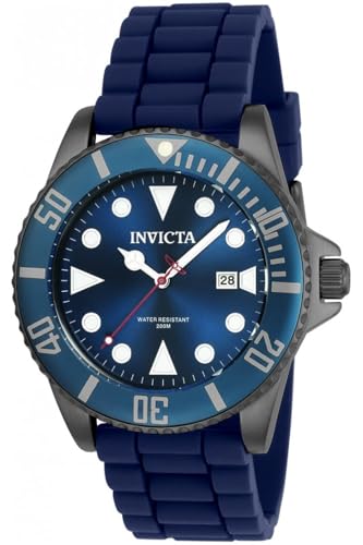 INVICTA Herren Pro Diver Edelstahl Quarz Uhr mit Silikonarmband Schwarz Blau Gold 22 (Modell:90305,90306), blau, Taucher von Invicta