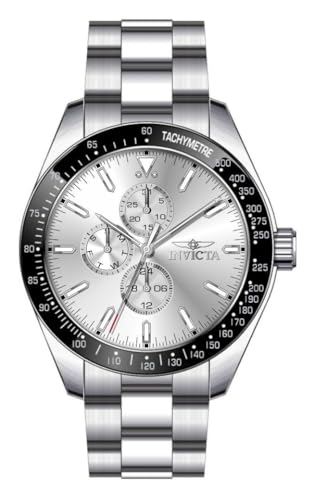 Invicta Aviator 48858 Herren Uhr - Wasserdicht - Analog - Quarzuhrwerk - Edelstahl mit silbernen zifferblat - 45mm von Invicta